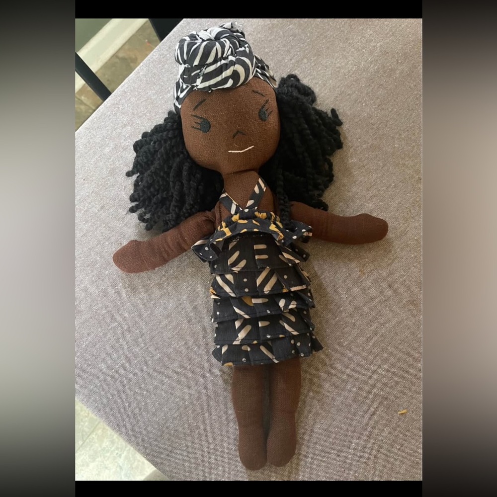 Handmade Green Dress Fabric Doll with Headwrap - Brand Unspecified